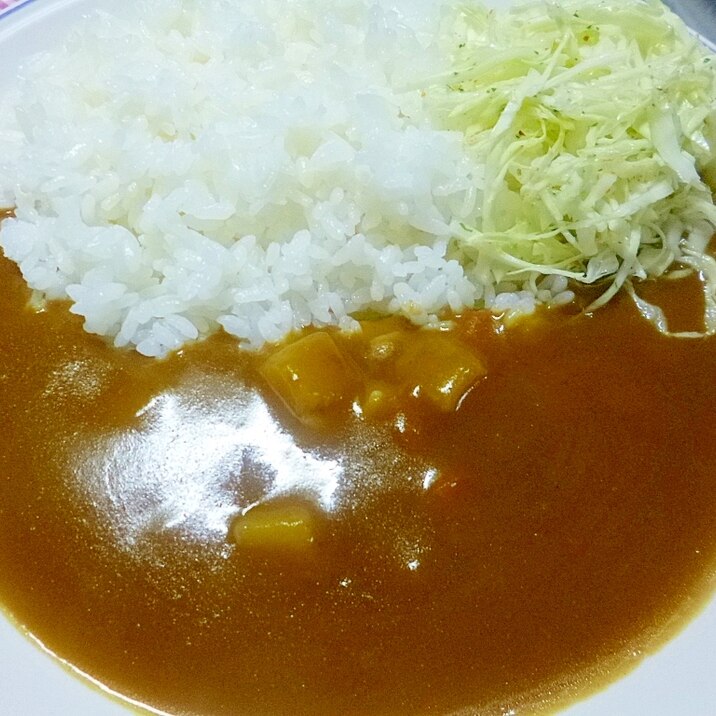 簡単！レトルトカレーアレンジ！千切りキャベツのせ